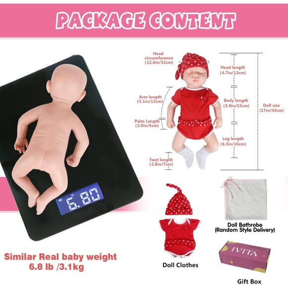 🆕17 inch Full Body Silicone Baby Dolls Girl Sleeping Baby With DOLL Clothes - Picture 4 of 8